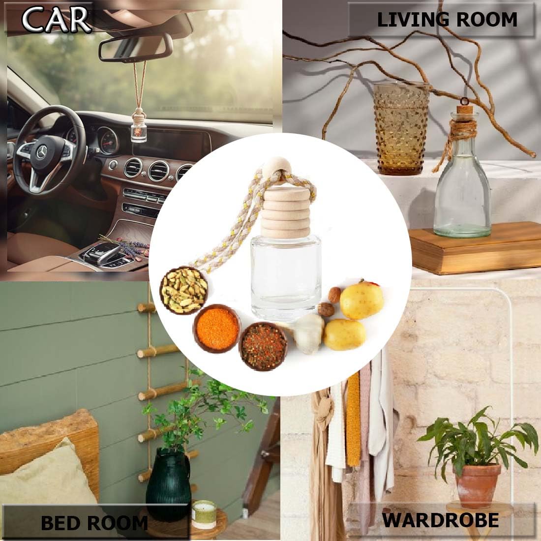 WINKCART Car Hanging Perfume Glass Bottle|Natural Essential Oil Fragrance| Long-Lasting Air Freshener with Wooden Diffuser Lid |Refreshes & Eliminates Odors (Fasli Gulab-Rose) 1