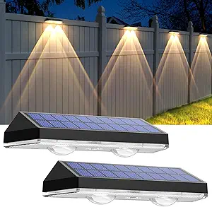 Solar Fence Lights - 2PK Solar Outdoor Light Warm White/Daylight White/Cold White 3 Modes Deck Lights for Outside, Deck Fences, Stair Railings, Pools and Walls