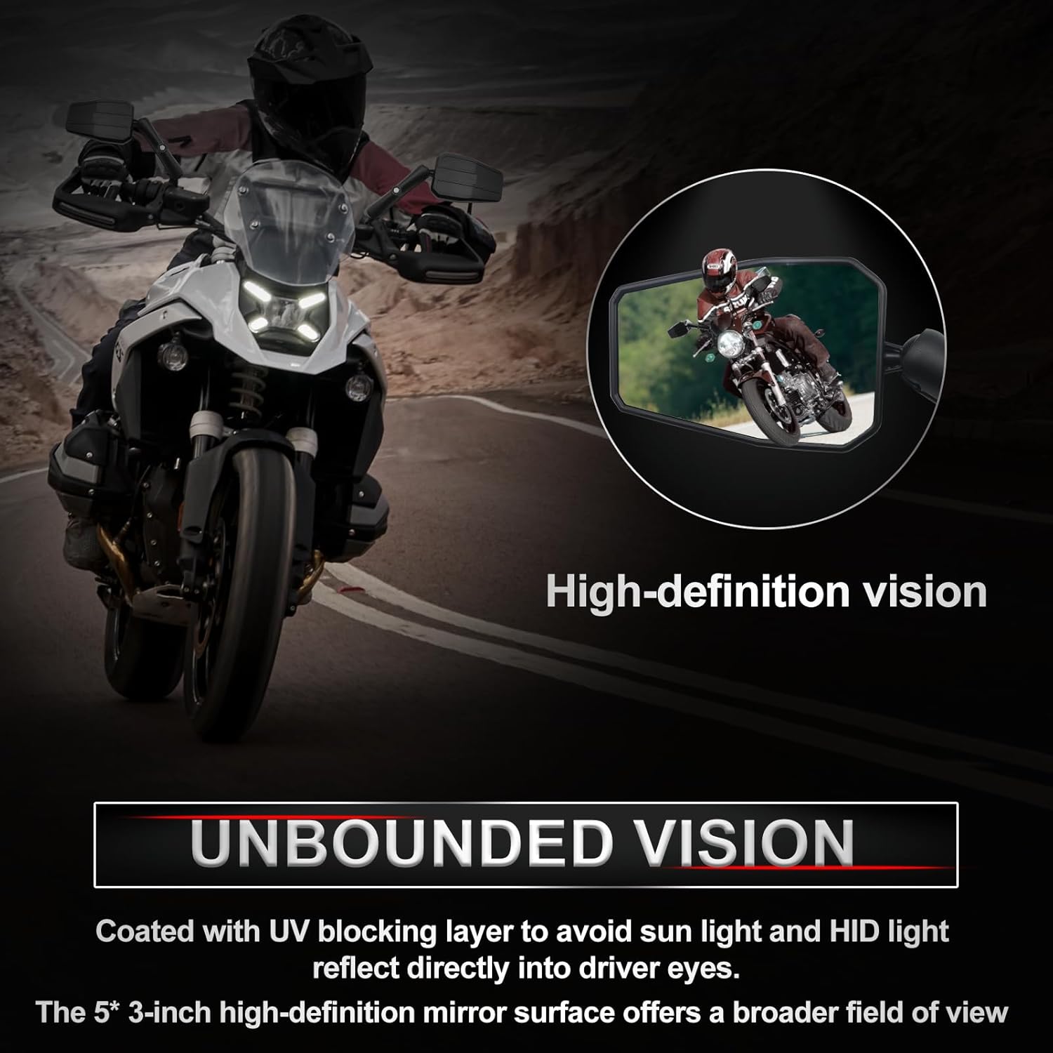 Adventure Motorcycle Mirrors Universal 10mm 8mm Foldable Rearview Mirrors with 7/8" Handlebar Mount Fits Motorcycle Street Dirt Electric Bike Ebike Scooter ATV Quad (Trapezoidal)