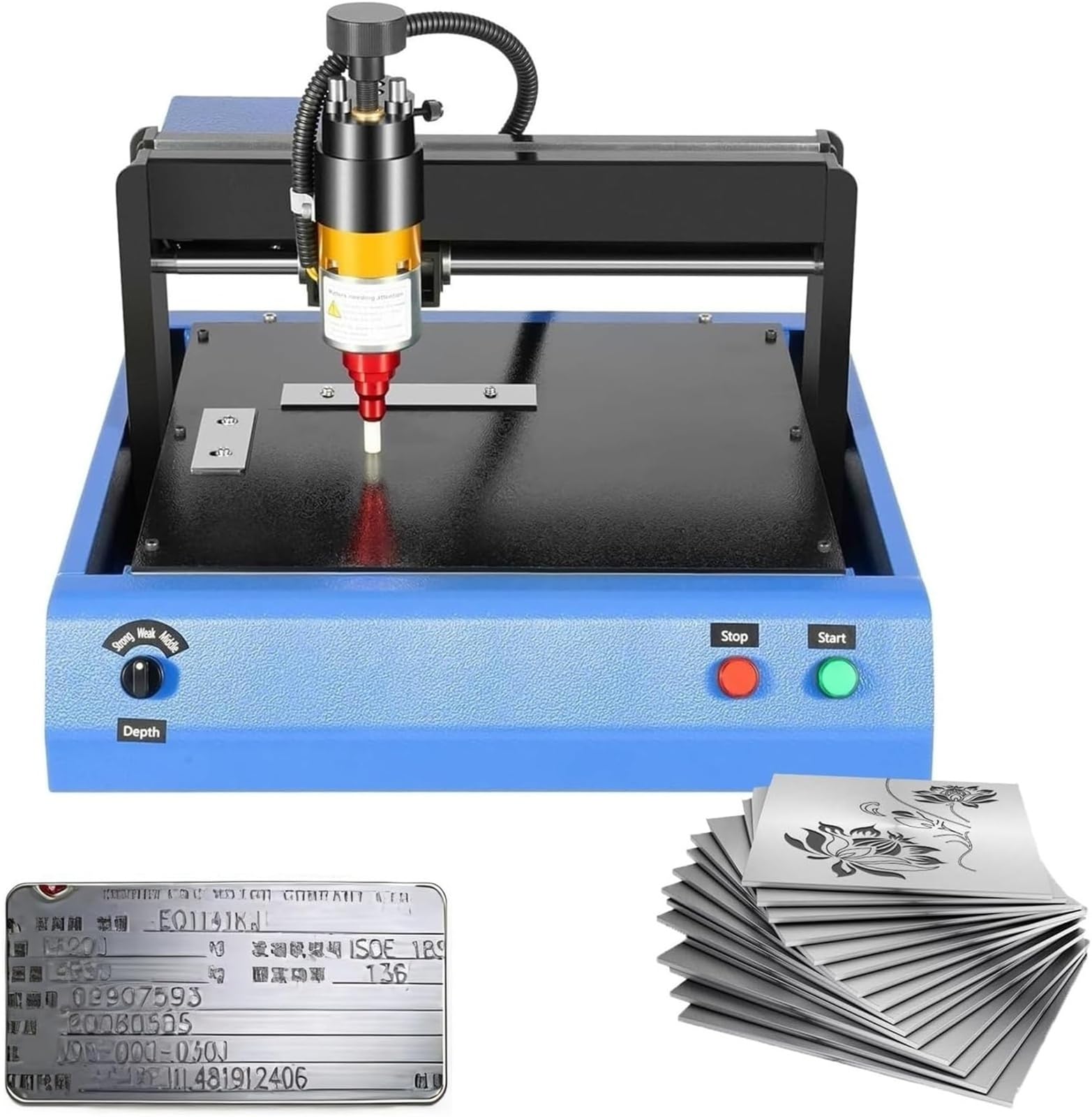 Machine de marquage électrique portable pour gravure sur métal et plastique, graveur de plaque signalétique de bureau avec force et profondeur réglables de 0,05 à 1 mm pour numéro de série