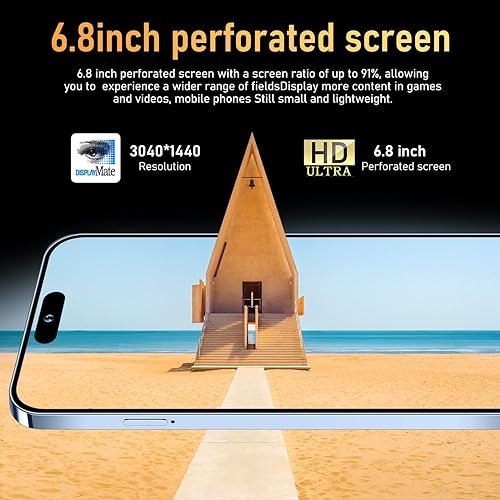 Miniatura 3 de A14 Pro Max 5G teléfono inteligente desbloqueado, 6 GB+256 GB, para Android 13, teléfono celular desbloqueado FHD de 6.8 pulgadas, 6800 mAh, carga