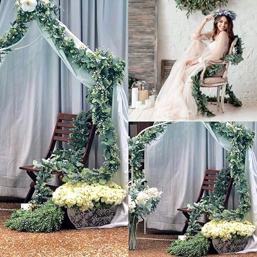 Vista 6 de FLORLAB 6.2 Ft Long Faux Eucalyptus Greenery - Wedding Arch Summer Decor - Lambs Ear & Magnolia Garland