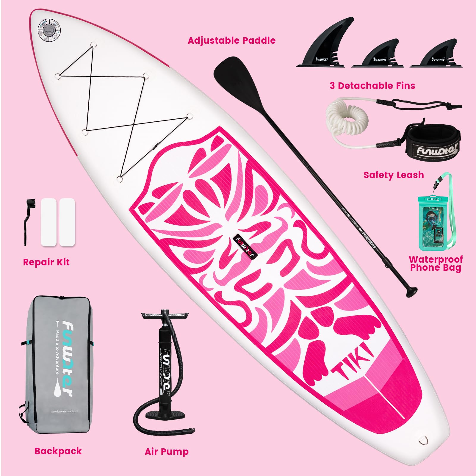 FunWater Tavola SUP Gonfiabile Surf Paddle Board Inflatable, Ultralight SUP per tutti i livelli con Due Accessori Tipo