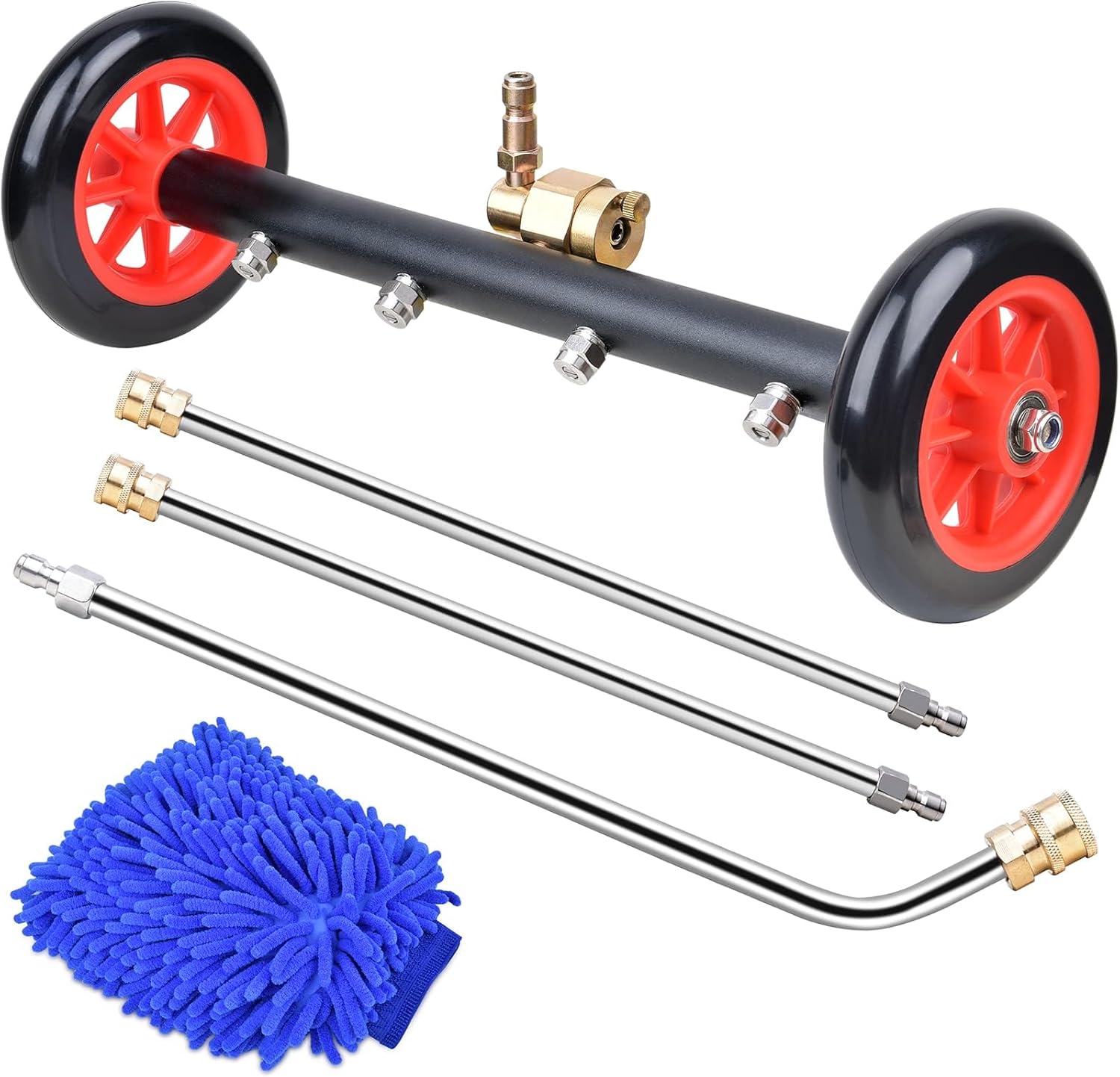 EVEAGE 2-in-1 Undercarriage Pressure Washer Attachment, 16" Pressure Washer Water Broom, 3 Extension Wands Wash Mitt, Reversible Undercarriage Cleaner, 4000 PSI