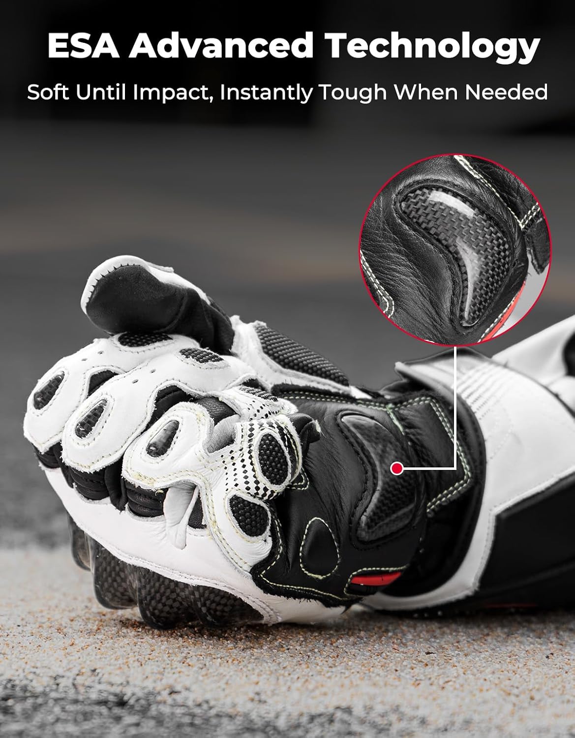 KEMIMOTO Leather Motorcycle Gloves for Men and Women, Riding Racing Gloves with ESA Cushioning Kevlar Carbon Fiber Knuckle Protection for Dirt Bike Motorbike Outdoor Sports