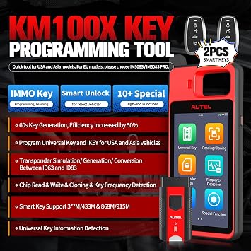 Autel MaxiIM KM100 (X) Key Programmer, 2026 Lite Ver of IM508S IM608 PRO II, 60s Key Generation, IMMO Key Fob Programming Tool, Transponder Chip Read/Write/Clone, 2 Autel IKEY