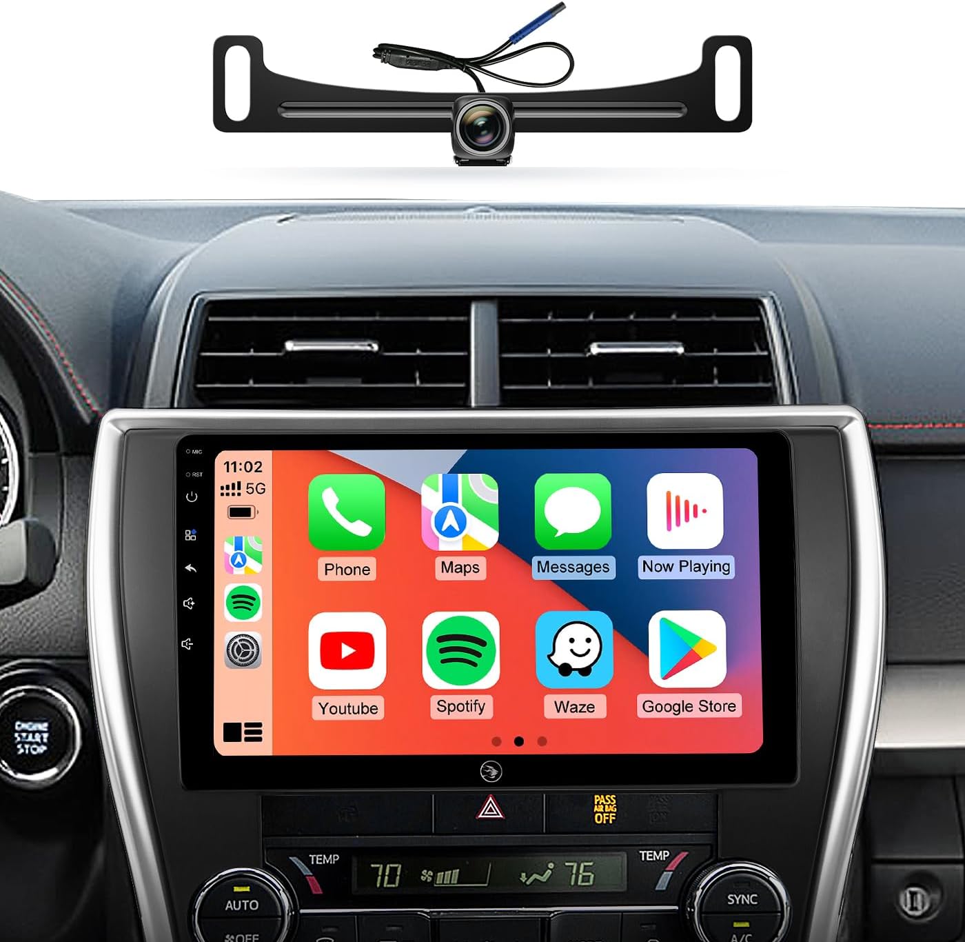 10.2" Car Stereo Radio for Toyota Camry 2015 2016 2017 - Wireless CarPlay Android Auto | 5G WiFi GPS Navigation | IPS HD Touchscreen | Bluetooth/FM/SWC | Plug & Play with 1080P Backup Camera