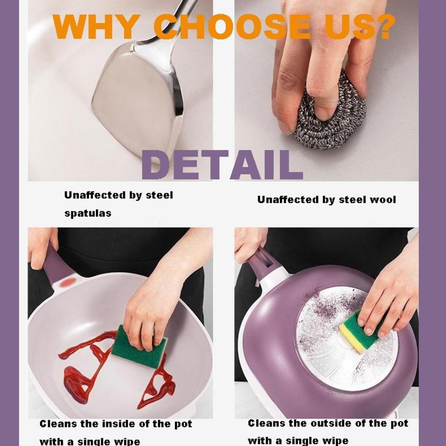Titanium Ceramic Non-Stick Pan, 12 Inch Frying Pan with Lid, Titanium Pans for Cooking Nonstick Frying Pan Cookware Sets, with Stay-Cool Handles, for Cooking, Frying (Purple-A, Pot + Lid + Steamer)
