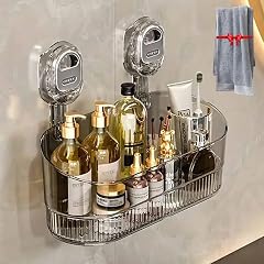 No-Drill Bathroom Suction Storage Box Large Capacity Strong Load-Bearing Removable Shower Caddy with Drain Holes Wall Mounted Organizer