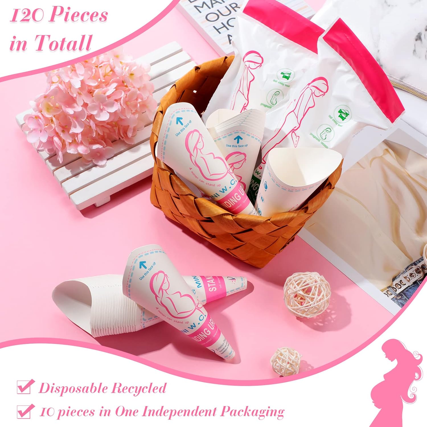 120 Pcs Disposable Pee Funnel for Women Female Urination Device Portable Waterproof Standing Female Urinal Funnel for Women Travel Pee Cup Urine Pocket Toilet for Camping Hiking Travel Pregnant