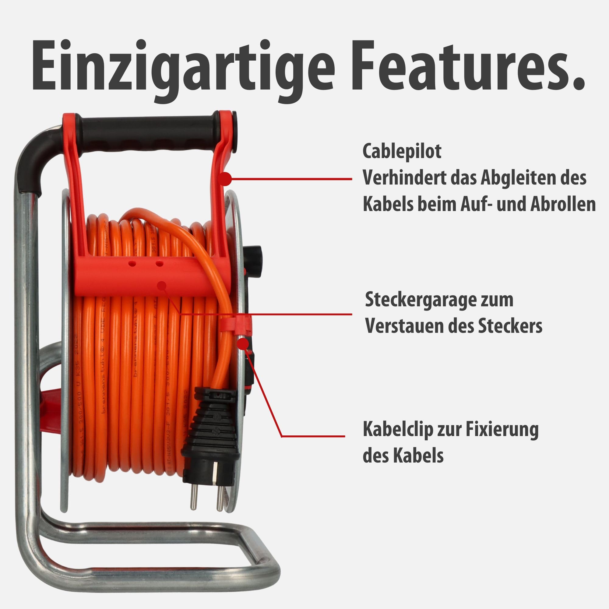 Brennenstuhl Garant S V2 IP44 Kabeltrommel 25m outdoor (Made in Germany, Kabel in Signalfarbe orange, Stahlblech, kurzfristiger Einsatz im Außenbereich)