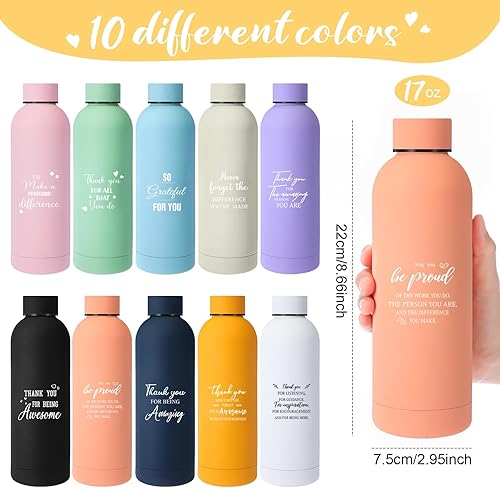 Miniatura 2 de Bokon 10 piezas de regalos de agradecimiento para empleados, botella de agua esmerilada de acero inoxidable de 17 onzas, botella de agua inspiradora
