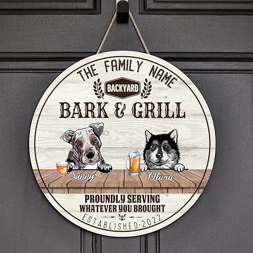 Miniatura 7 de Welcome Sign Custom Catahoula Bulldog & Chow Chow Name Round Wood Signs Custom Family Name Sign Cute Dog Vintage Hanging Wall Signs For Home Kitchen