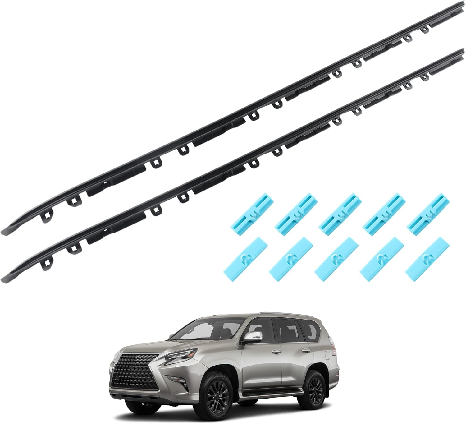 Front Driver & Passenger Side Windshield Moulding Kit 2 PCS Compatible with 2010-2022 Lexus GX460 Land Cruiser Prado Replace 75536-60010 75535-60020 75545-53011
