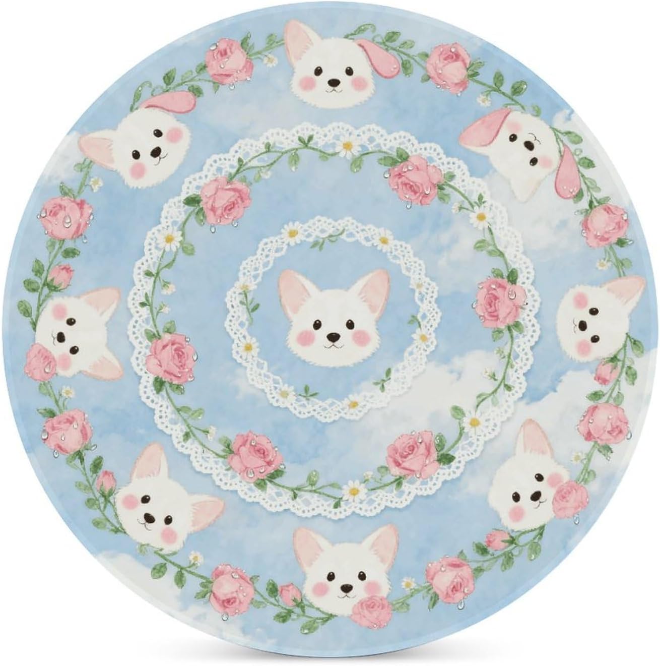 6PCS Corgi Floral Pattern Coasters Non-Slip Round Drink Coasters with Ceramic Stone and Cork Base, Heat Resistant Absorbent 33.00Stone Coaster Set for Kinds of Mugs and Cups, 4 Inch