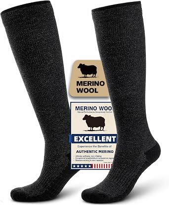 Merino Wool Compression Socks for Women & Men, 20-30 mmHg Knee High Dryarn Socks for Flying, Travel