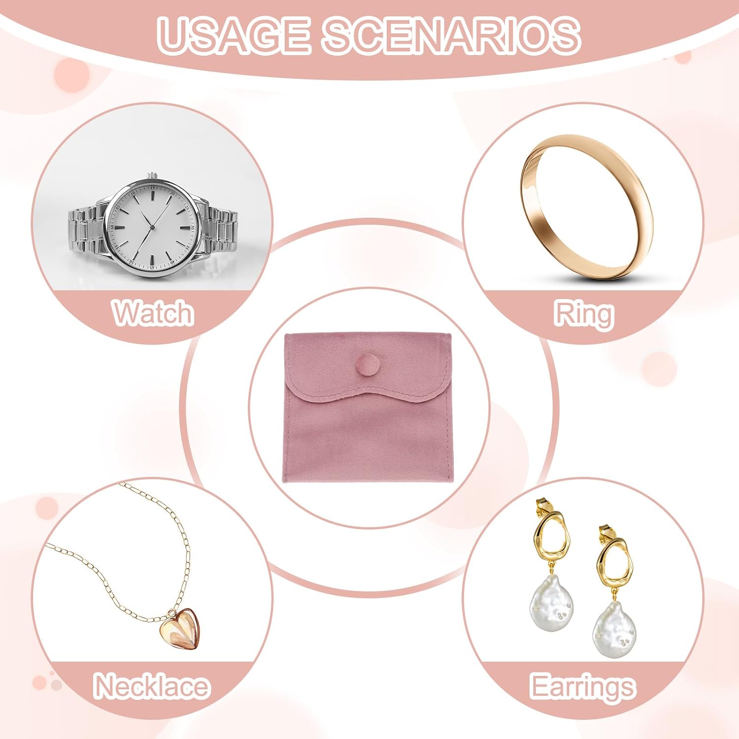 PATIKIL 4x4 Inch Velvet Jewelry Pouches, 6 Pcs Jewelry Packaging Gift Bags with Snap Button for Bracelet Necklace Rings Watch, Pink