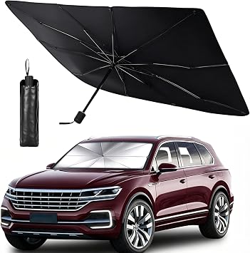 Windshield Sun Shade Car Umbrella, 55"x31" Front Window Sunshade with Titanium Silver Coating, Instant Open Foldable Sun Cover with Storage Bag, UV Protection for SUV Trucks Sedans