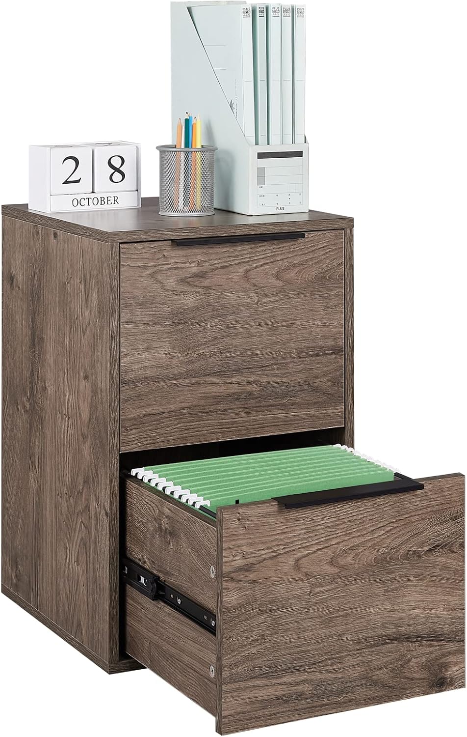 GREATMEET 2 Drawer Wooden File Cabinet, Vertical Storage Filing Cabinet with Hanging Bars for Letter Size, Home Office File Storage Cabinet, Grey : Tools & Home Improvement