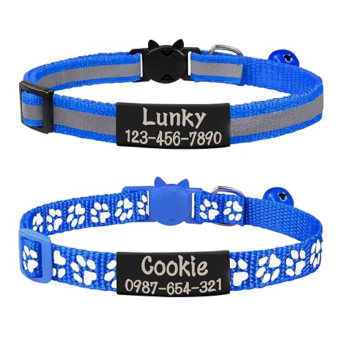 Uiopa 2 Piezas Collar Gato Personalizado + 2 Piezas Chapa Perro Grabada