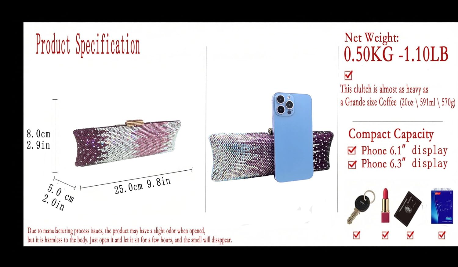 Boutique De FGG Mini Rhinestone Clutch Purses for Women Formal,Long Evening Bags and Clutches,Party Prom Crystal Clutch Bag - Image 3