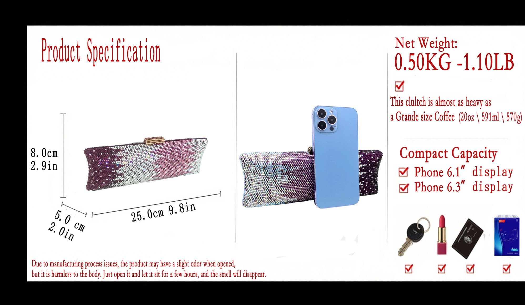 Boutique De FGG Mini monederos de mano con diamantes de imitación para mujer, bolsos largos de noche y embragues, bolsa de mano de cristal para fiesta de graduación