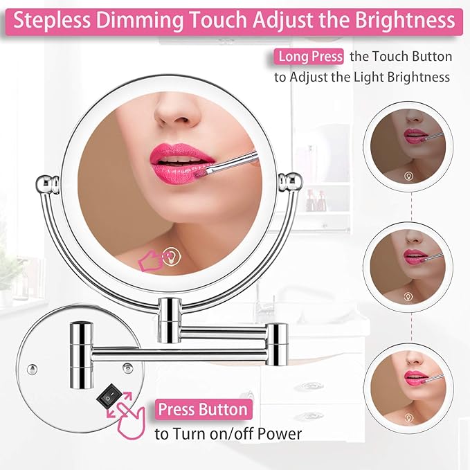 Espejo de Maquillaje de Pared con Luz LED 8 Pulgadas Doble Cara 1x 5x miniatura 3