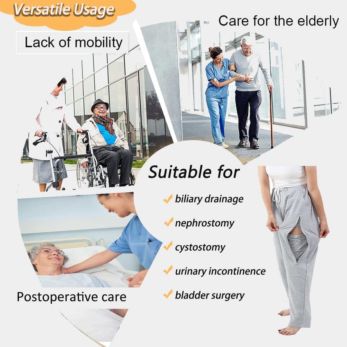 Catheter Pants for Men/Women, Nephrostomy Bag Holder, Urine Bag Pants, Foley Catheter Bag Cover Hold 2 Urine Bag (Grey, Large-Waist: 27.5''~40.1'') - Image 5