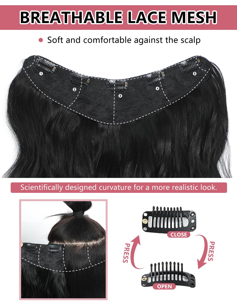Clip in Hair Extensions for Women, Long Wavy Synthetic Hairpieces Fake Hair Extension Clips, One Piece Clip in Hair Pieces(Blonde Balayage)