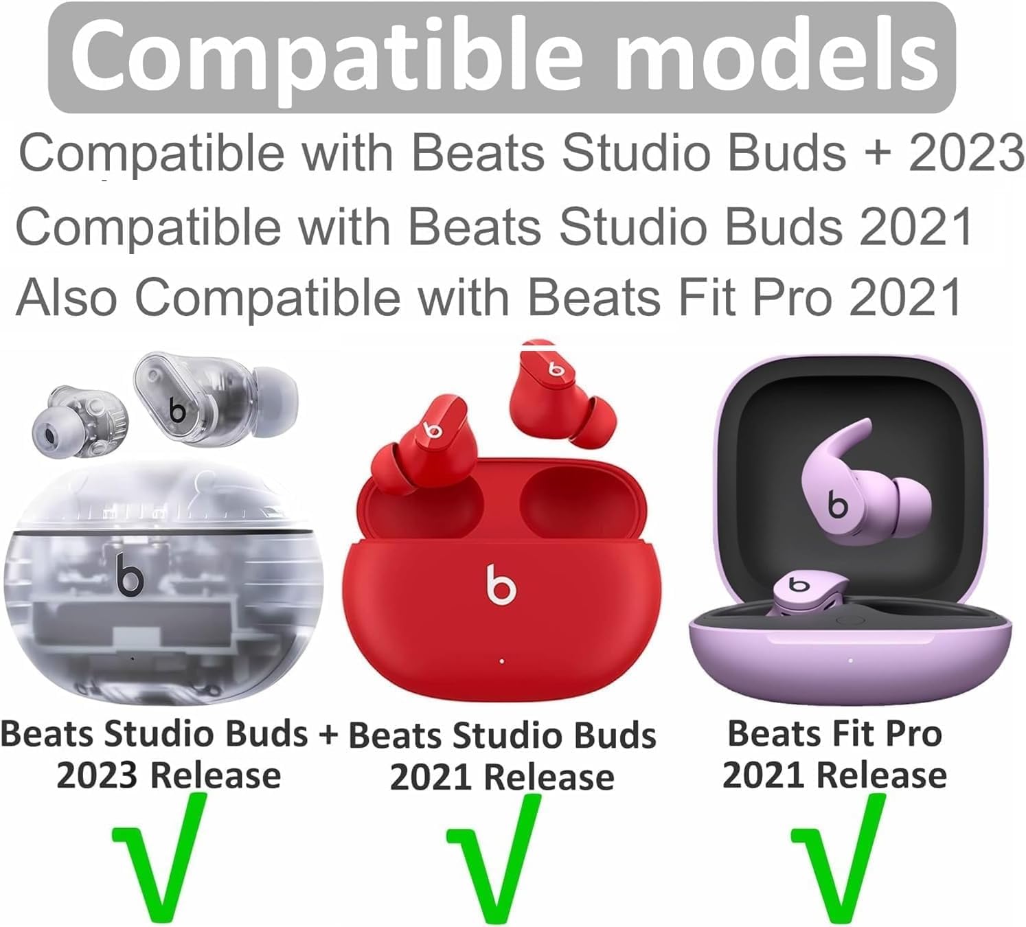 JNSA Compatible with Beats Studio Buds + Earbuds Tips,Fit in Case, Studio Buds Plus Replacement Silicone Tip Ear Tips, S/M/L 6 Pairs Ivory 713 image 2