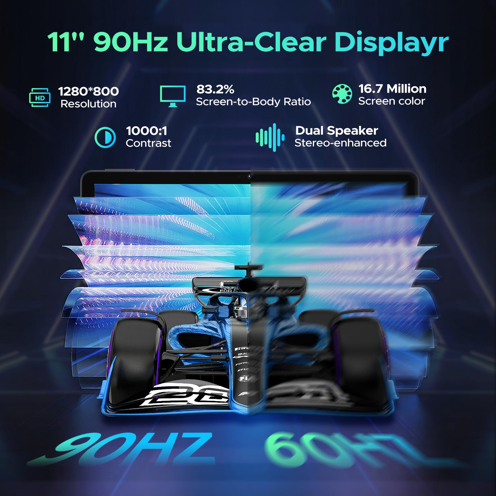 U11 Android 16 Tablet 11 Pollici, 16GB+128GB/2TB TF Tablet con Tastiera, 90Hz, 8580mAh, 7.9mm Thin, Unisoc T7200 Octa Core/13MP/Widevine L1/Face ID, Tablets con Penna & Mouse & Case - Grigio - 4