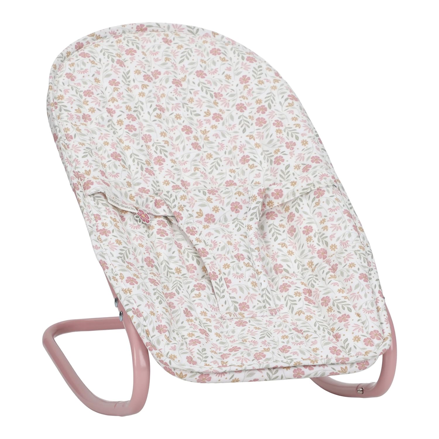 Little Dutch Balancín de metal con forro de algodón y cinturón de seguridad para muñecas de 33 a 46 cm - Soft Flowers Blanco/Rosa