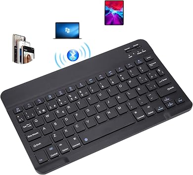 JIMTAB Ultra-Slim Bluetooth Keyboard Portable Mini Wireless Keyboard Rechargeable for Apple iPad iPhone Samsung Tablet Phone Smartphone iOS Android Windows 10 inch Black