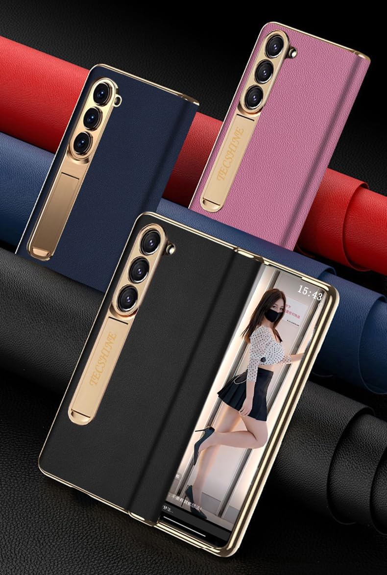 Leather Case for Samsung Galaxy Z Fold6, Hinged Cover for Samsung Z Fold 6 Phone, Kickstand, Mobile Phone Shell, Support Frame, Leather Holster