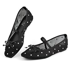 MUSSHOE Mesh Ballet Flats for Women Square Toe Mary Jane Flats with Rhinestone Slip-on Dressy Comfortable Casual Ballerina Shoes for Wedding Bridal Work