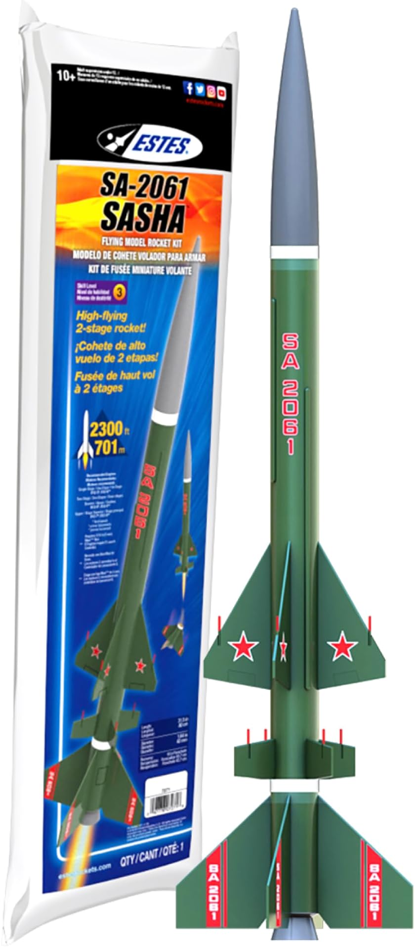 Estes 7271 SA-2061 Sasha Model Rocket Kit, Expert 2-Stage Replica Flying-Rocket-Model Kit for Ages 10+