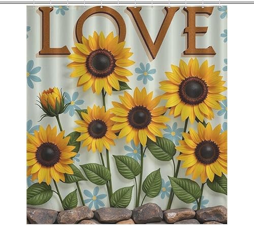 Cortina de ducha impermeable lavable para hotel, decoración de lujo, compatible con girasoles retro, cortina de baño para baño