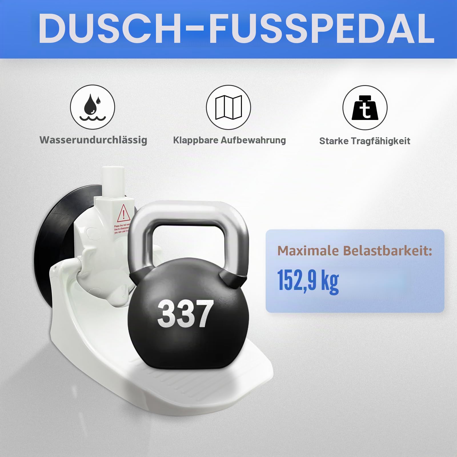 Duschfußstütze zum Rasieren der Beine mit verbessertem industriellem Saugnapf, passt nur glatt & Nicht porös & größere 5,2 Zoll Fliesenwand, Weiß, 1 Stück