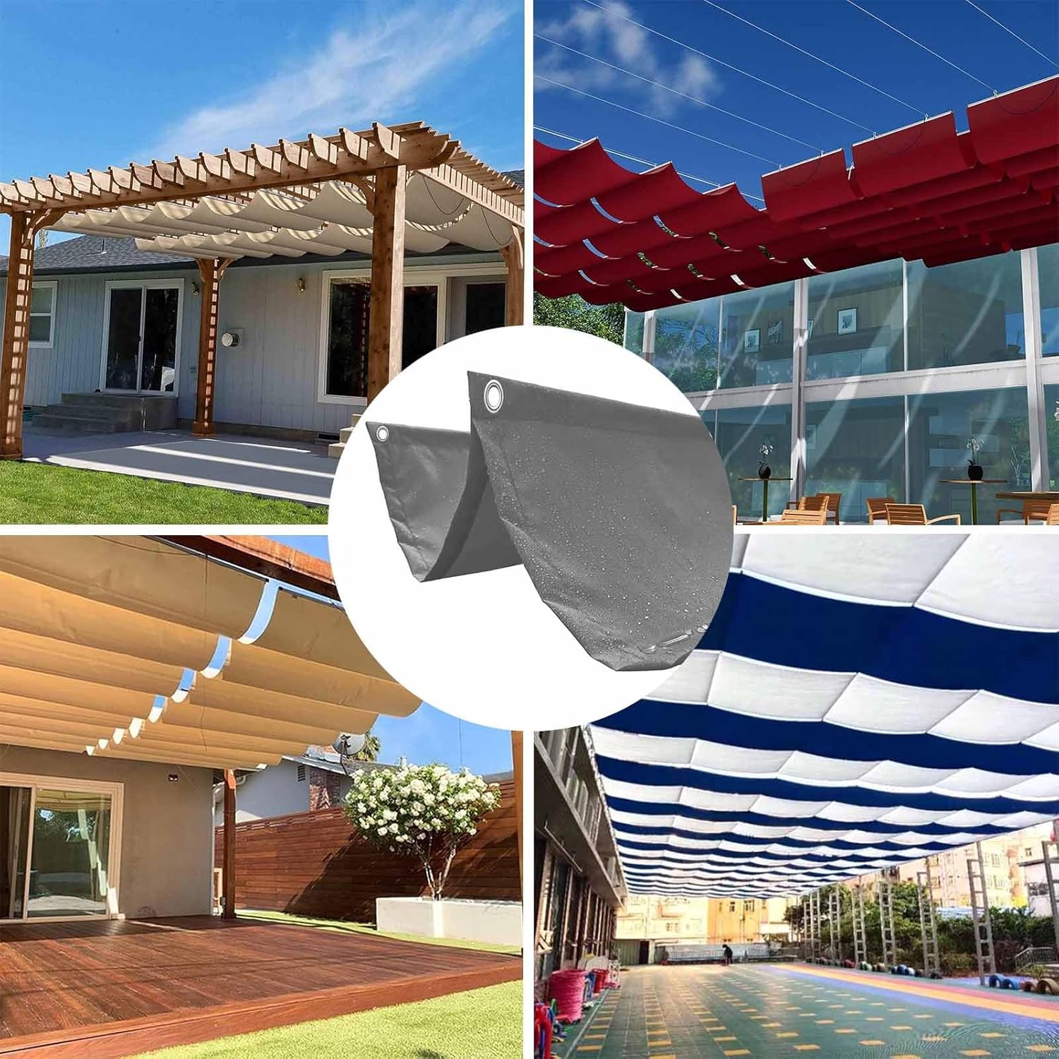 Retractable Wave Sun Shade Sail, Water Proof UV and Sun Protection Canopy Shade Cover with Mounting Kit for Outdoor Pergola Garden Sun Room Patio(Khaki)