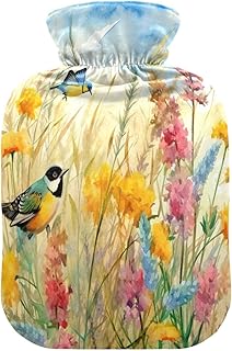 Wajiw Hot Water Bottle with Cover 2L Warm Water Bottle for Hot and Cold Compress Hot and Cold Therapies,Hand Feet Warmer,Flower Field