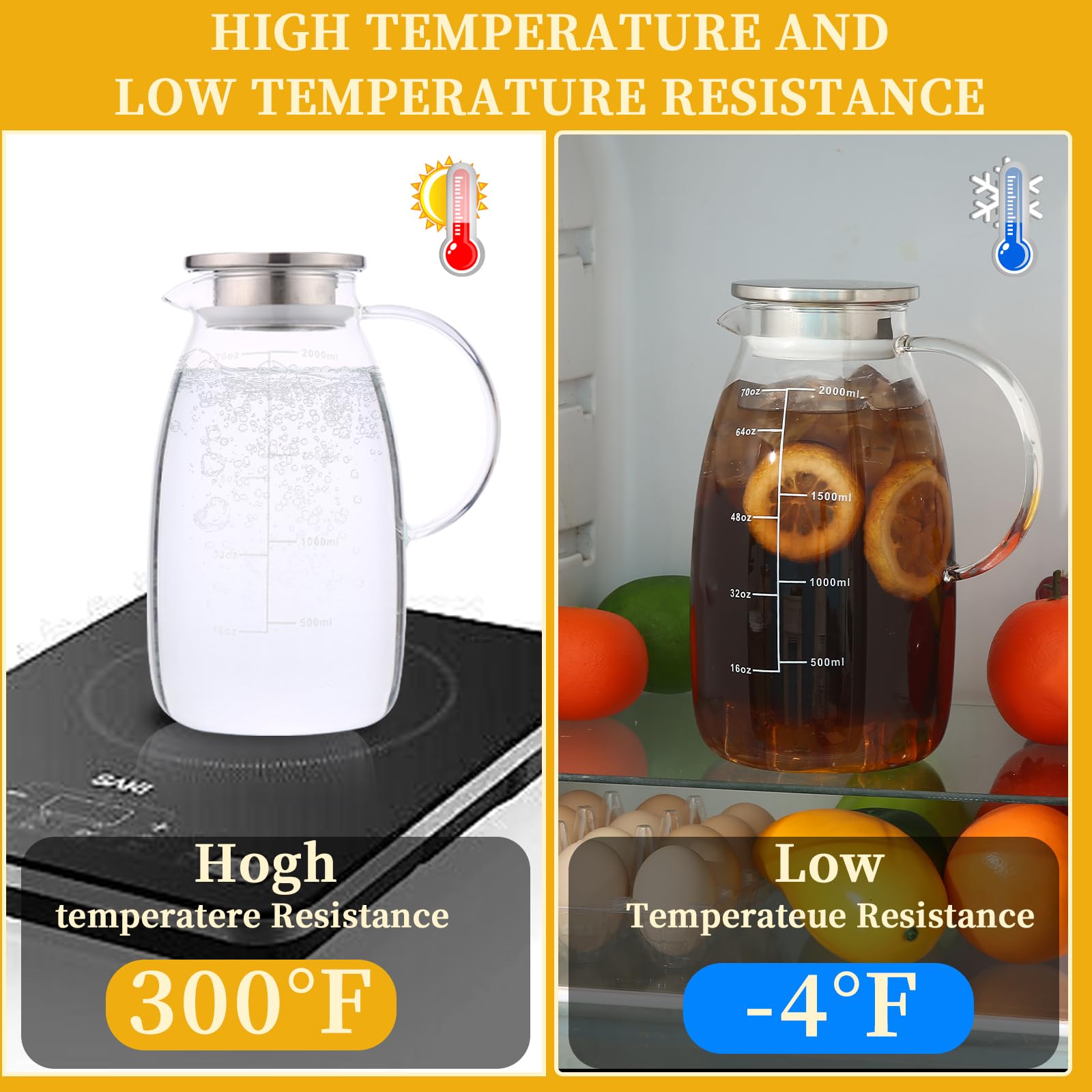 Glass Pitchers with Lid - 2 Pack Iced Tea & Coffee -4