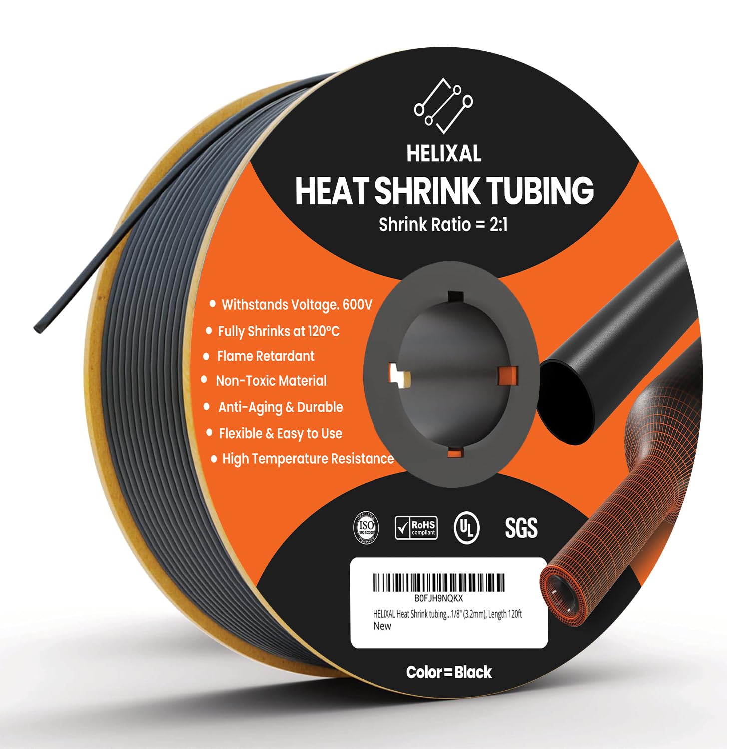 1/8" 3.2mm HELIXAL 2:1 Heat Shrink Tubing 120ft Spool with Airtight Seal