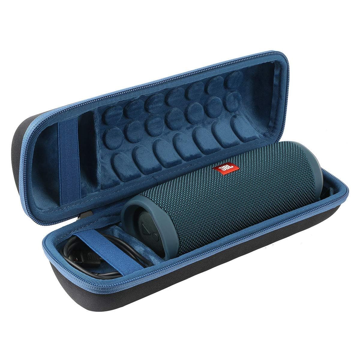 Khanka für JBL Flip 7 / Flip 6 wasserdichte tragbare Bluetooth-Lautsprecher Hartschalen-Reise-Aufbewahrungstasche, nur Koffer（Schwarzes Äußeres,Blau Futter）
