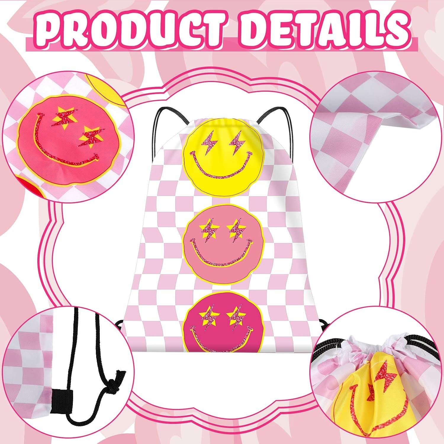 Paterr 12 Pcs Preppy Style Pink Party Favor Bags Drawstring Backpack Pink Party Decorations, Gym Drawstring Bags Preppy Birthday Decorations for Storage Gift Bag