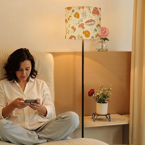 Miniatura 5 de Juego de 2 pantallas de lámpara de tambor retro de los años 70 y 60 con hongos florales hippies, para verano, para lámparas de pie, lámparas de