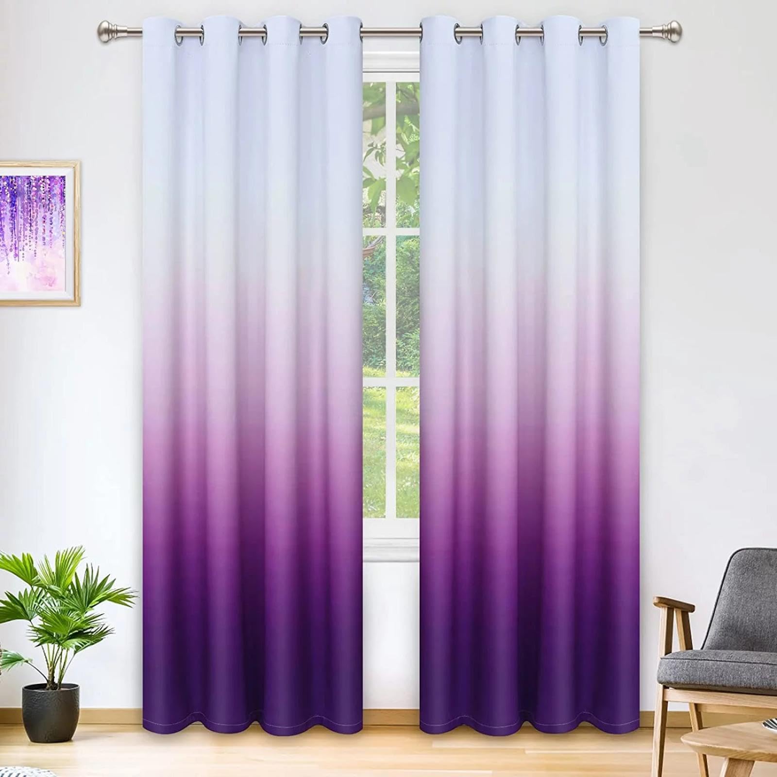 Rideaux occultants violets 200x214cm pour fenêtres de salon et chambre