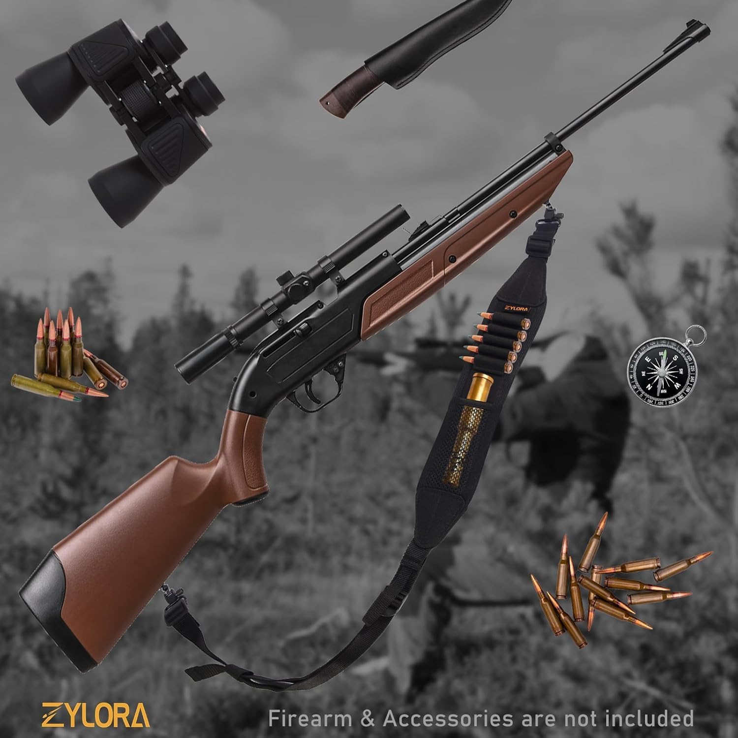 ZYLORA Adjustable Rifle Sling with Built-in Shell Holders & Storage Pocket – Comfortable Anti-Slip Gun Sling for Hunting, Shooting & Outdoor Use – Fits Most Rifles