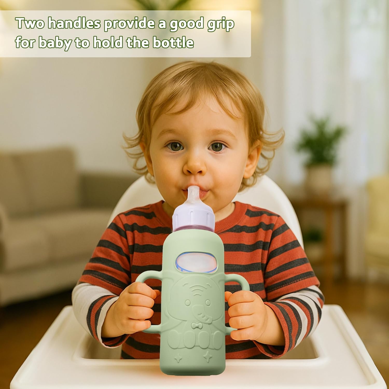 KingKam 4 Pack Silicone Sleeves for Dr. Brown's Glass Baby Bottles, Drop Protection Bottle Sleeves with Handles, Compatible with Dr. Brown's Anti-Colic Options+ Narrow Glass Baby Bottles, 8 oz/250 mL - Image 5