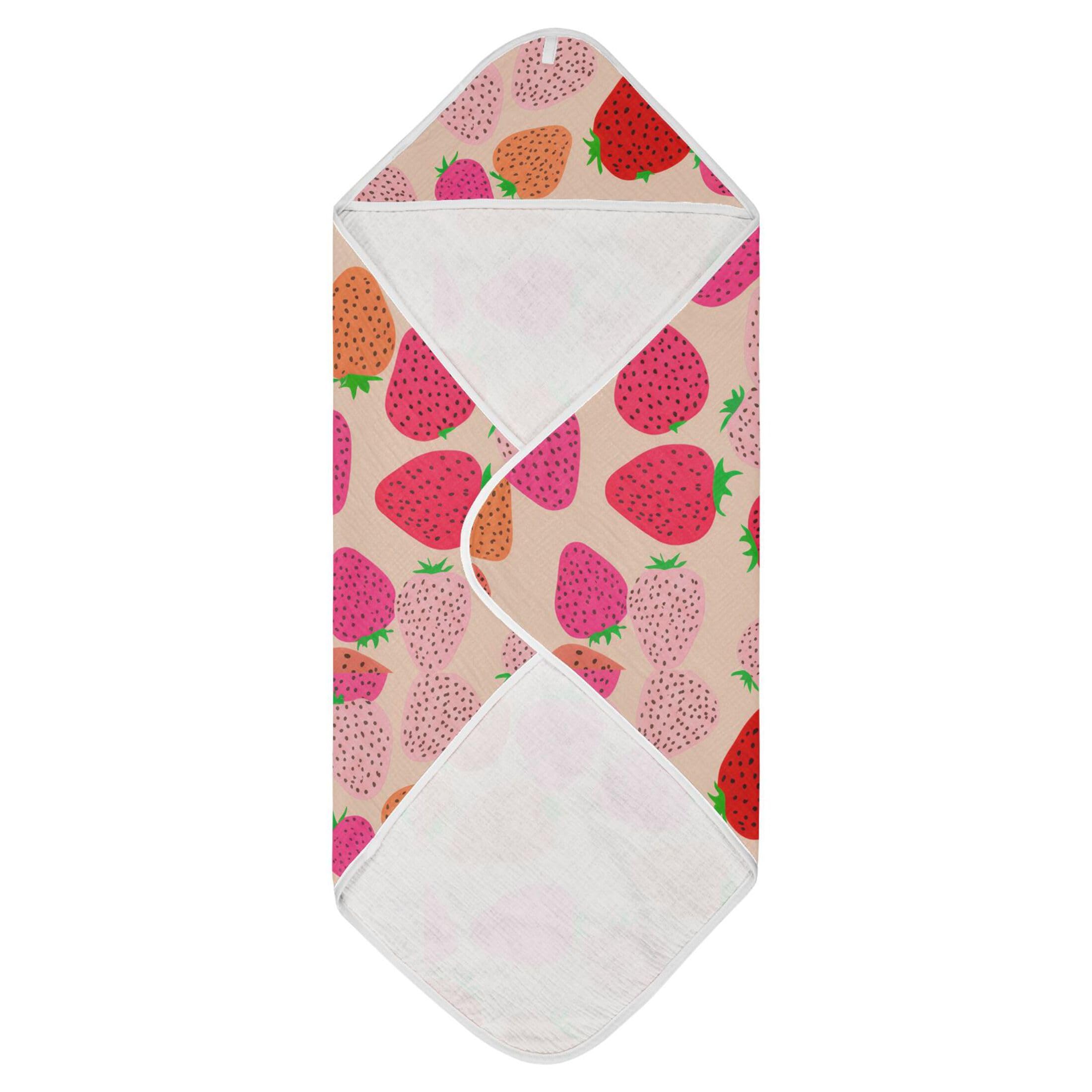 Kigai Baby Hooded Towel Absorbent Baby Bath Shower Towel with Hood for Newborn Boys Girls Babies Infant Toddler (Colorful Strawberries 35 x 35 in)