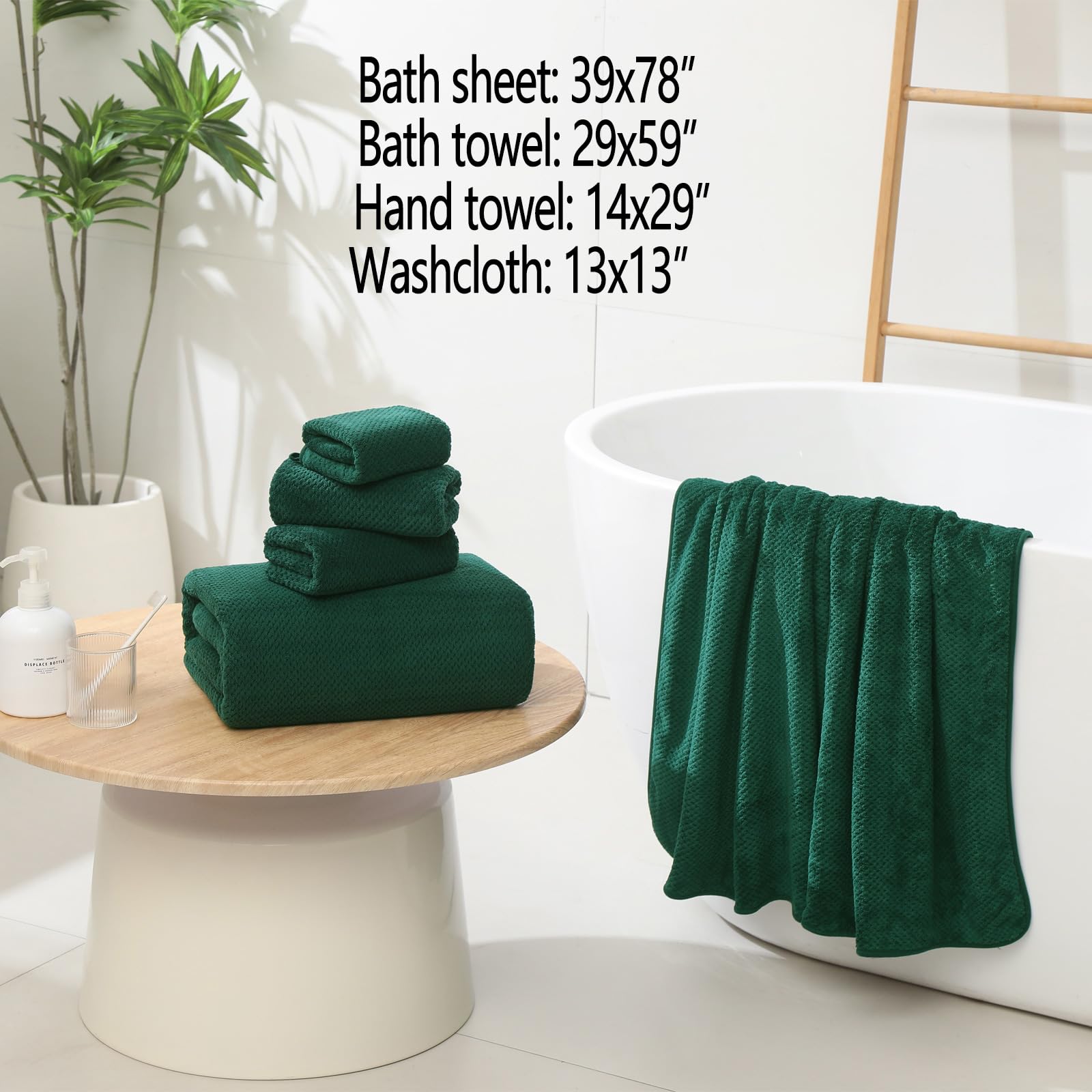 YTYC Asciugamani, 90 x 200 cm, asciugamani da bagno oversize per adulti, set di asciugamani da bagno extra large, in microfibra super morbida, 80% poliestere (verde scuro, 2 pezzi)